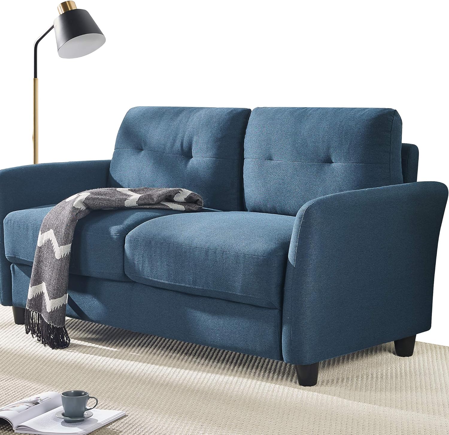 ZINUS Ricardo Loveseat Sofa / Tufted Cushions / Easy, Tool-Free Assembly, Lyon Blue