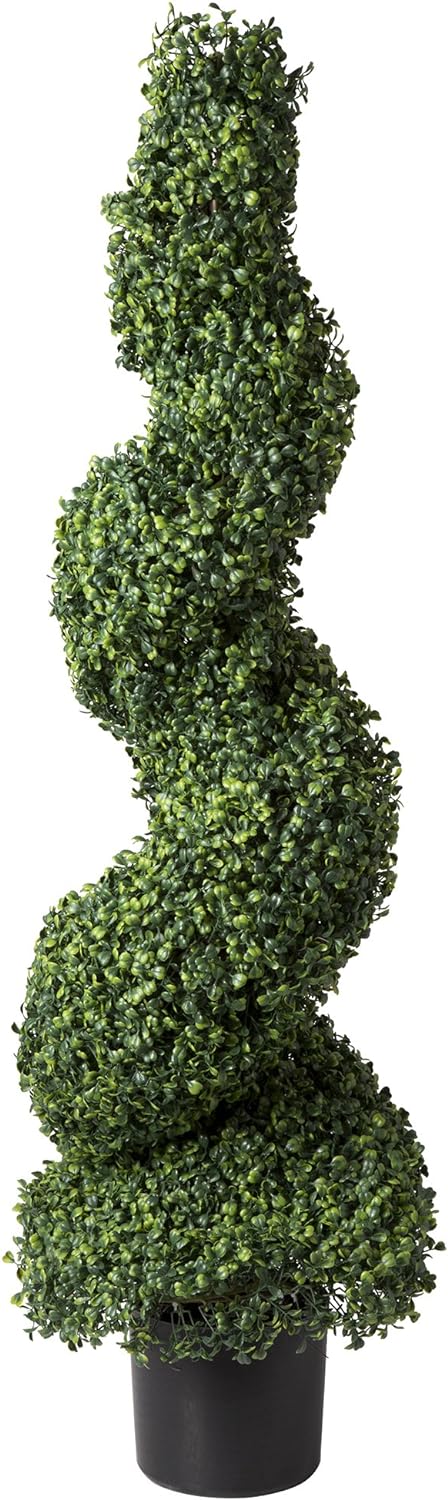 Trademark Global Faux Tree Boxwood Topiary Plant-50-Inch Artificial Spiral Plant with Realistic Leaves and Planter-for Indoor and Outdoor Home Decor by Pure Garden, 50-in, Green