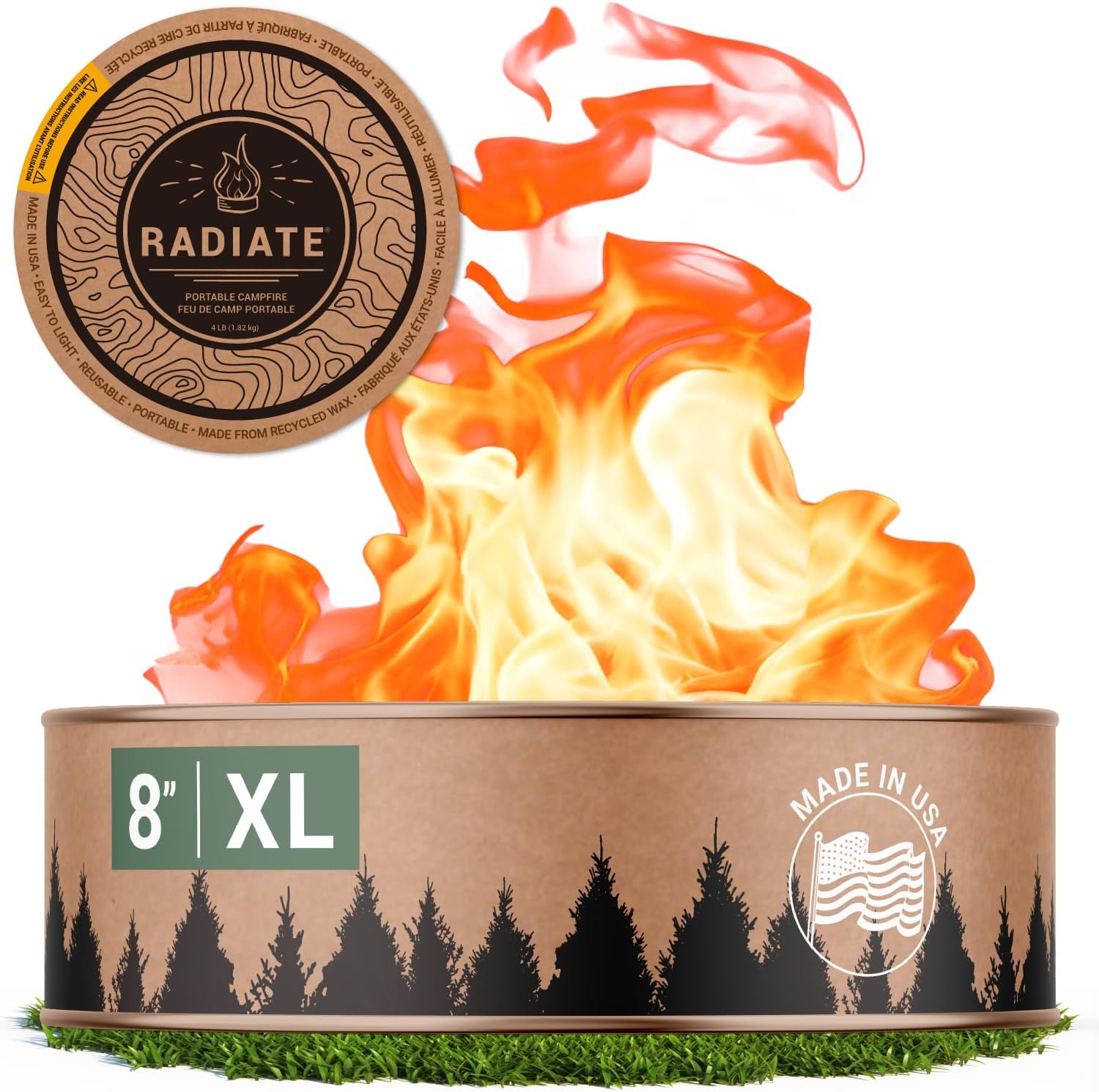 Radiate XL 8 Portable Campfire As Seen On Shark Tank - Up to 5 Hours of Burn Time - Reusable Travel Fire Pit for Camping, Patios, and Beach Days - Great Alternative to a Real Fire - Made in USA