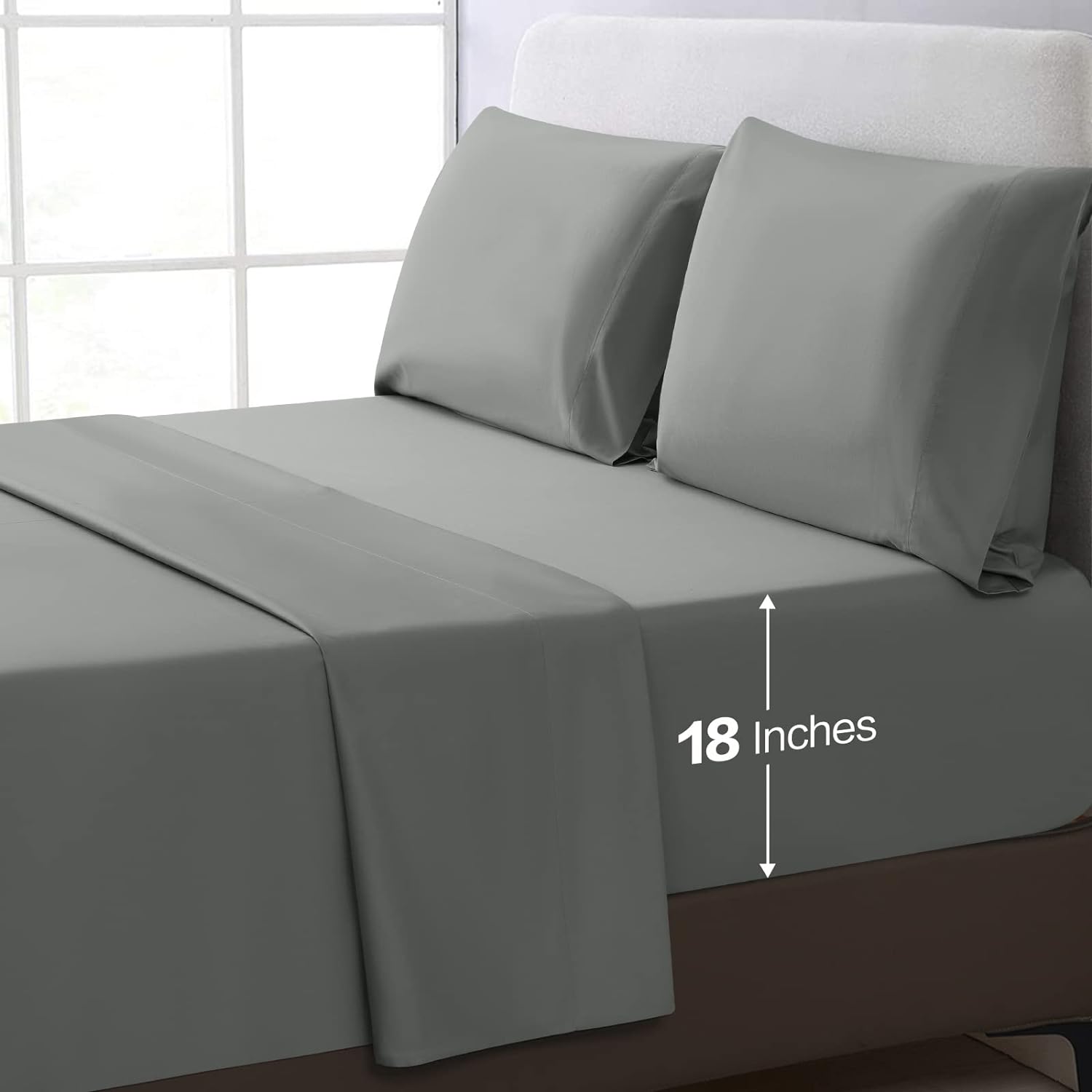 Percale Sheets Queen-Cotton Sheets for Queen Size Bed-18 inch Deep Pocket-400 Thread Count Egyptian Cotton 4 PCS Percale Grey Sheets Queen Hotel Style-Breathable and Crisp (Queen, Light Grey)