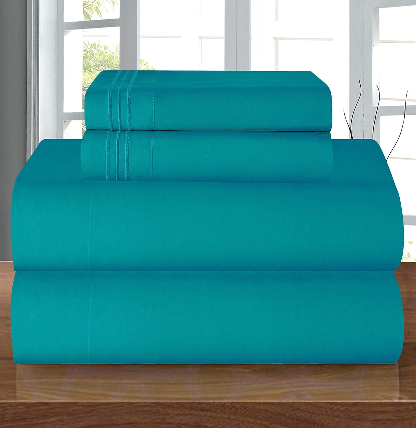 Elegant Comfort Luxury 1500 Premium Hotel Quality Microfiber 4-Piece Sheet Set - Wrinkle Resistant, All Around Elastic Fitted Sheet, Deep Pocket up to 16, Queen, Turquoise