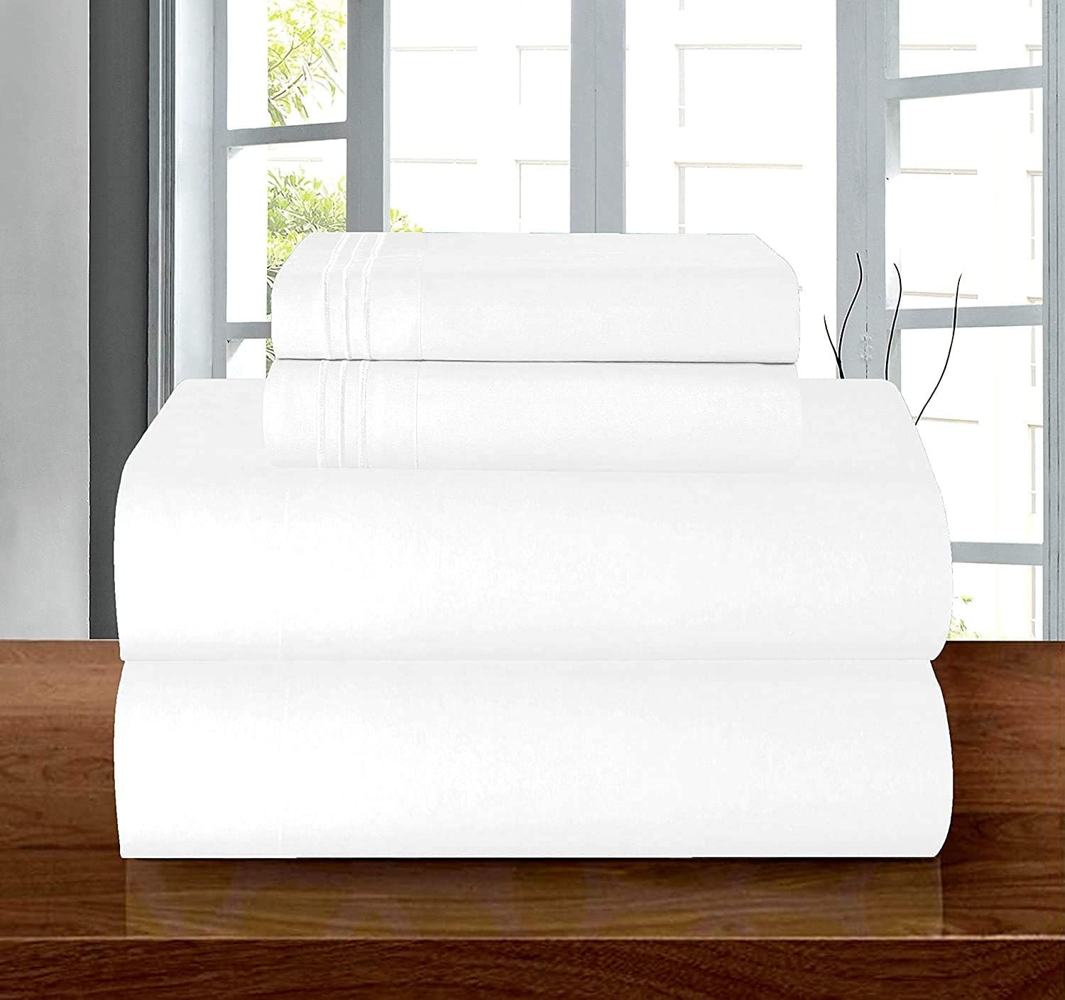 Elegant Comfort Luxury Soft 1500 Premier Egyptian 4-Piece Premium Hotel Quality Wrinkle Resistant Coziest Bedding Set, All Around Elastic Fitted Sheet, Deep Pocket up to 16inch, Full, White