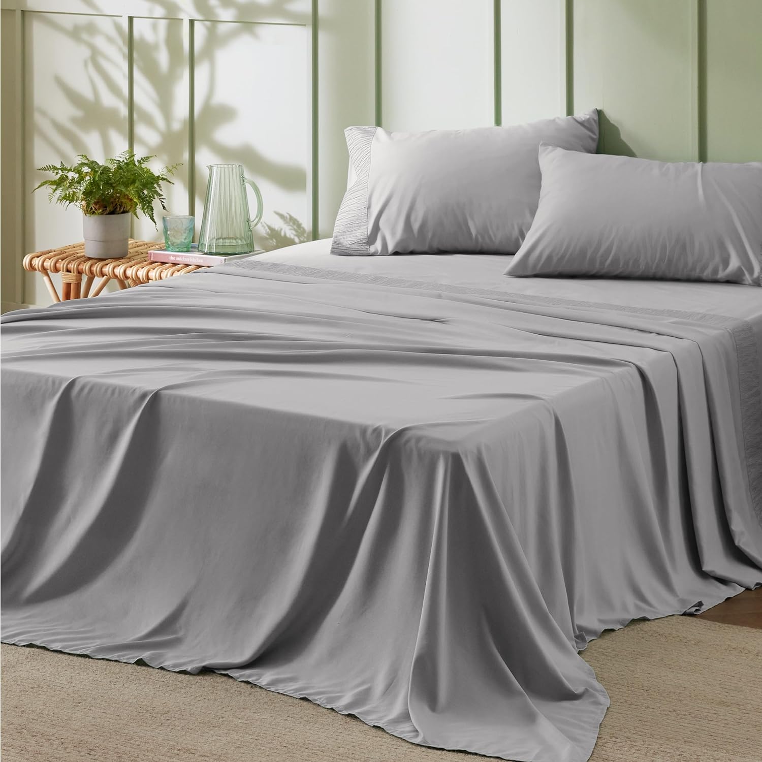 Bedsure Full Size Sheet Sets - Soft Sheets for Full Size Bed, 4 Pieces Hotel Luxury Grey Sheets Full, Easy Care Polyester Microfiber Cooling Bed Sheet Set