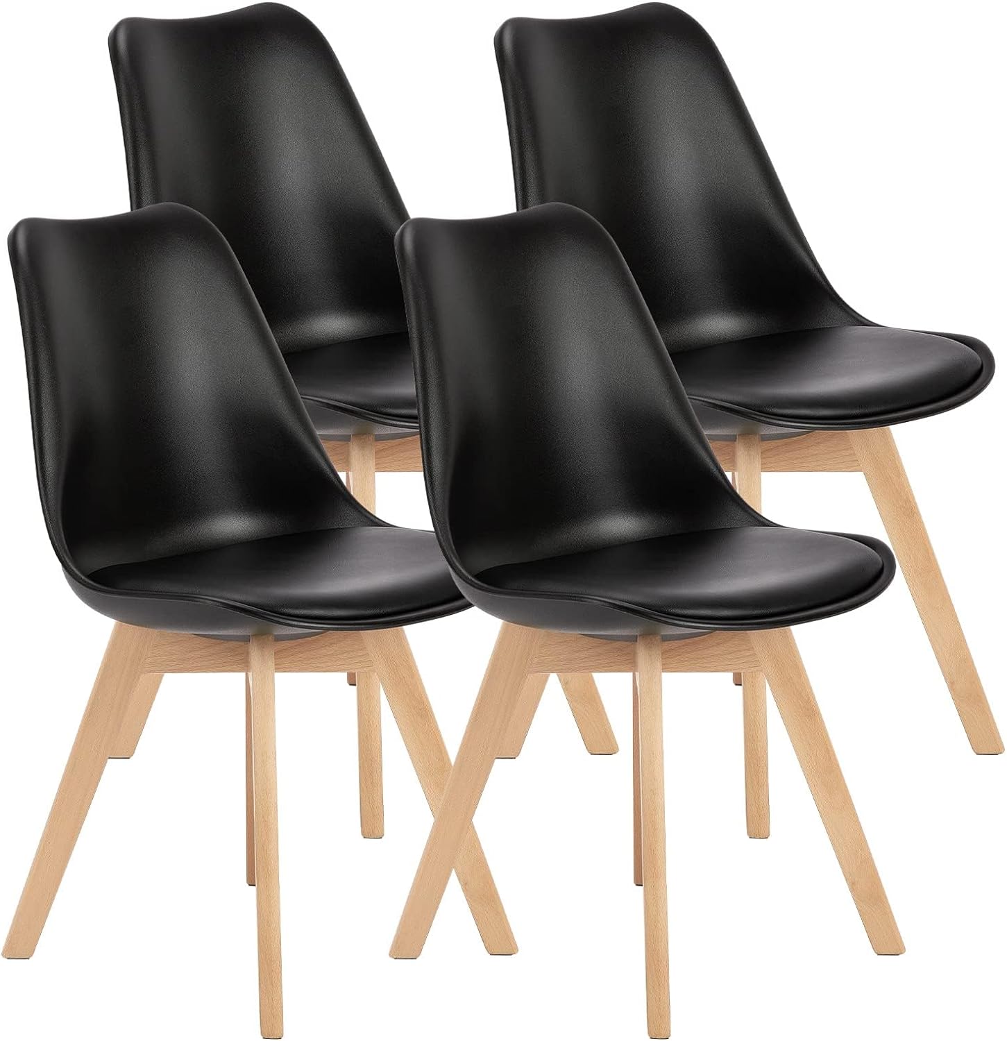 OLIXIS Dining Chairs Set of 4, Mid-Century Modern Dining Chairs with Wood Legs and PU Leather Cushion, Kitchen Chairs for Living Room Bedroom Outdoor Lounge, Black