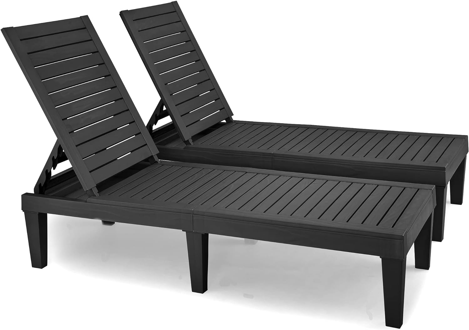 YITAHOME Chaise Outdoor Lounge Chairs with Adjustable Backrest, Sturdy Loungers for Patio & Poolside, Easy Assembly & Waterproof & Lightweight with 265lbs Weight Capacity, Set of 2, Black