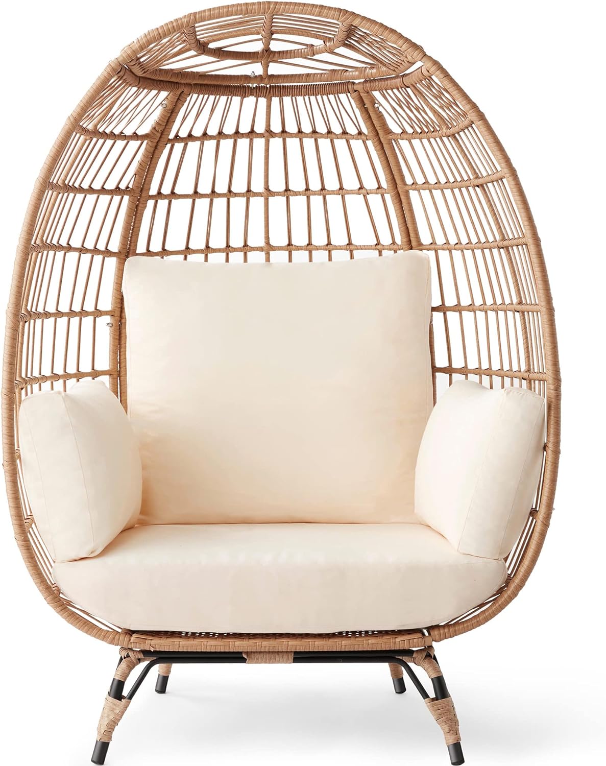 Best Choice Products Wicker Egg Chair, Oversized Indoor Outdoor Lounger for Patio, Backyard, Living Room w/ 4 Cushions, Steel Frame, 440lb Capacity - Ivory