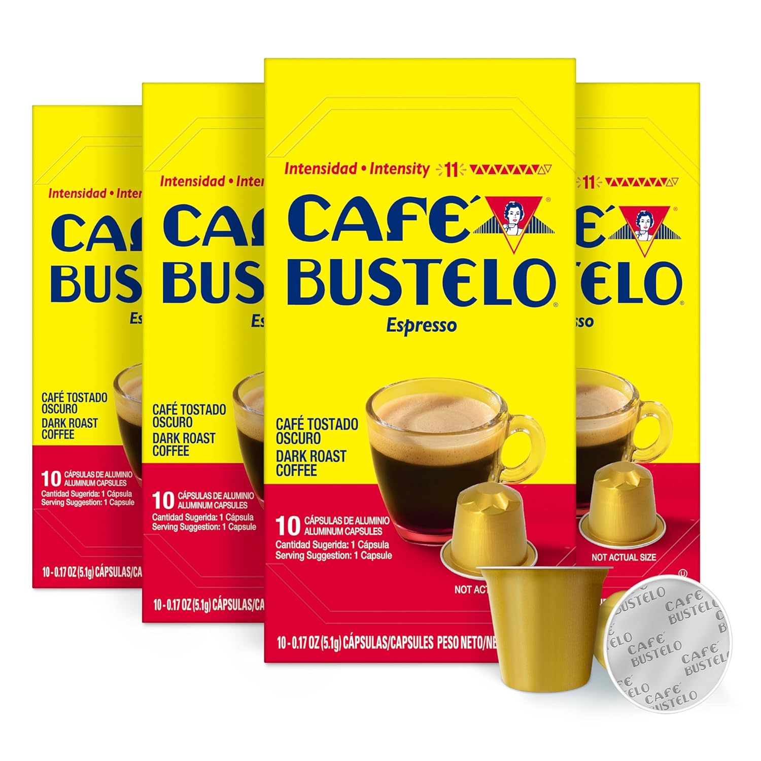 Caf Bustelo Aluminum Espresso Capsules, Dark Roast Coffee, Nespresso OriginalLine Compatible, Intensity 11, 40 Count