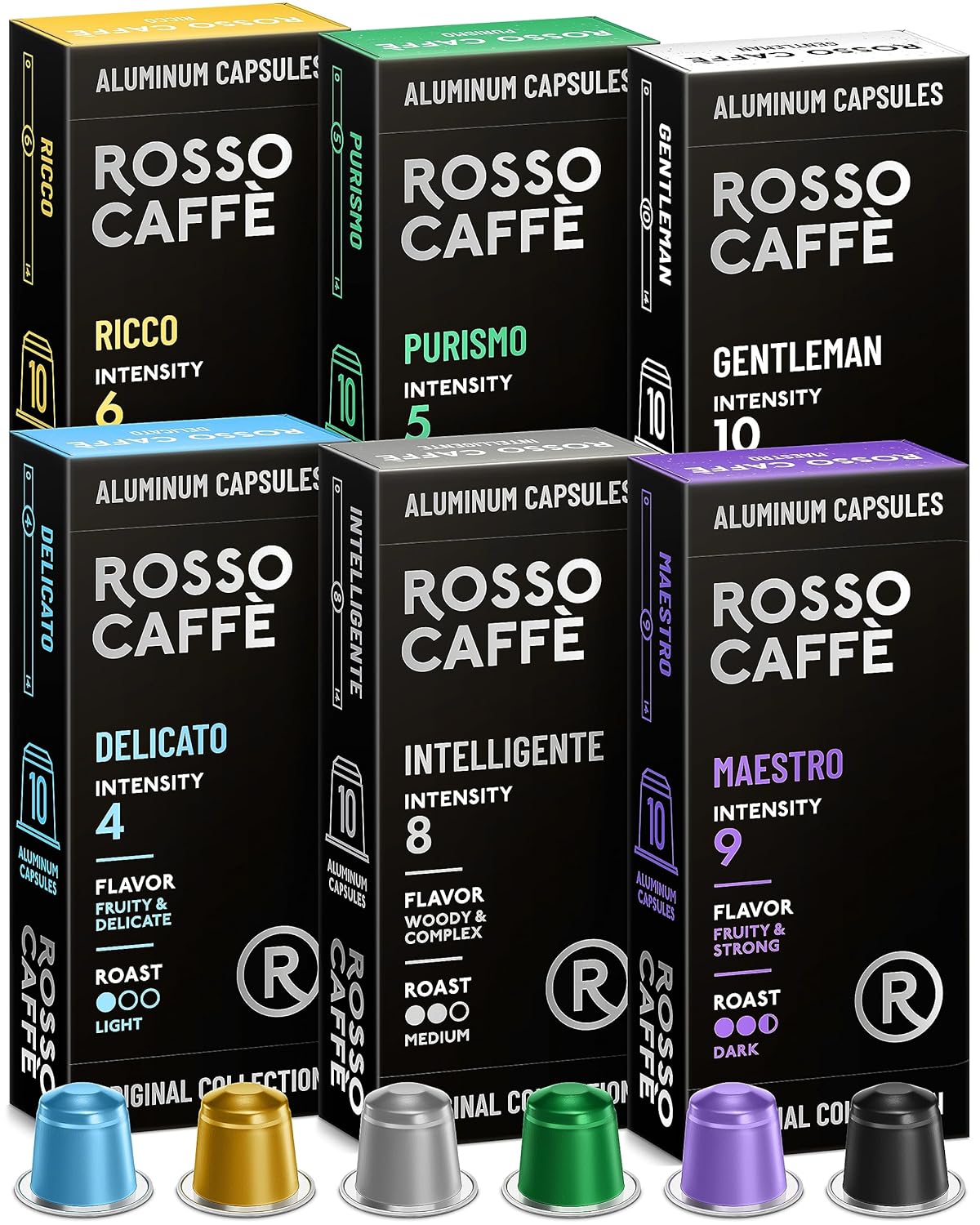 Rosso Coffee Capsules for Nespresso Original Machine - 60 Gourmet Espresso Pods Variety Pack - Compatible with Nespresso Original Line Machines (Variety 60)