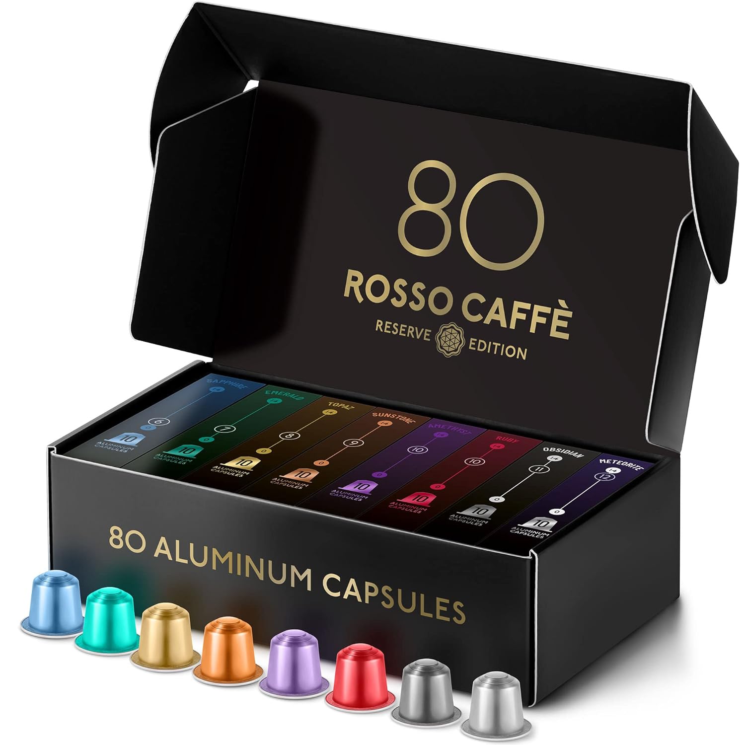 Rosso Coffee Espresso Coffee Pods for Nespresso Machines - Reserve Edition - 80 Aluminium Pods - Compatible With All Nespresso Original Line Machines (Premium Variety Pack)