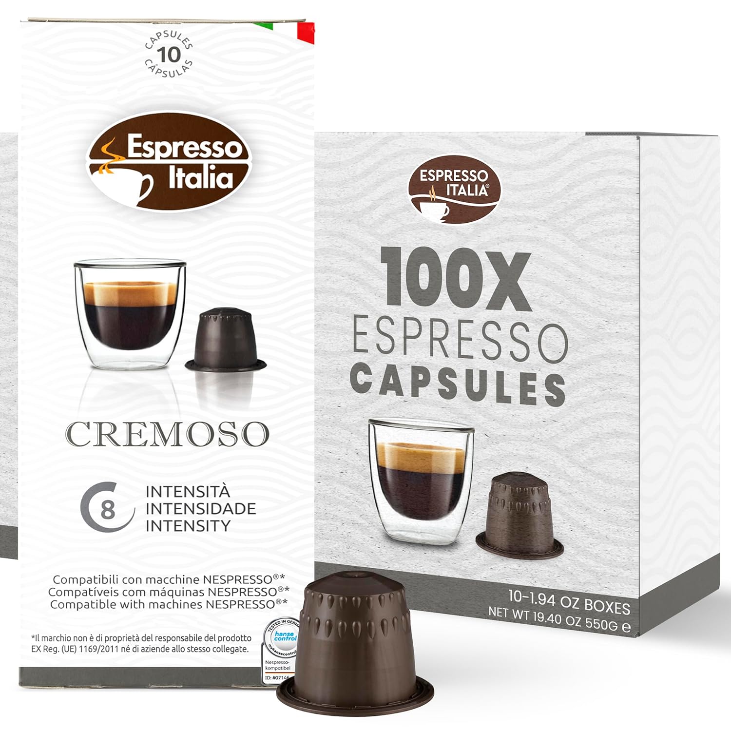 ESPRESSO ITALIA Capsules Compatible with Nespresso Machines, 100 Count - CREMOSO, Italian Coffee Pods Expresso Intensity 8