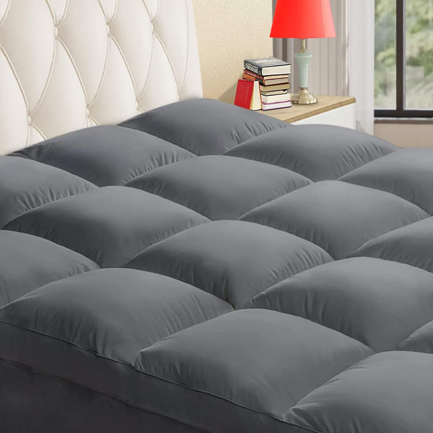 So glad I got this for my futon. My futon mattress is stiff, and heavy, but with this addition, it sleeps with some extra softness. It works great, and feels great to sleep on. It' easy to put on and it protects my mattress too.