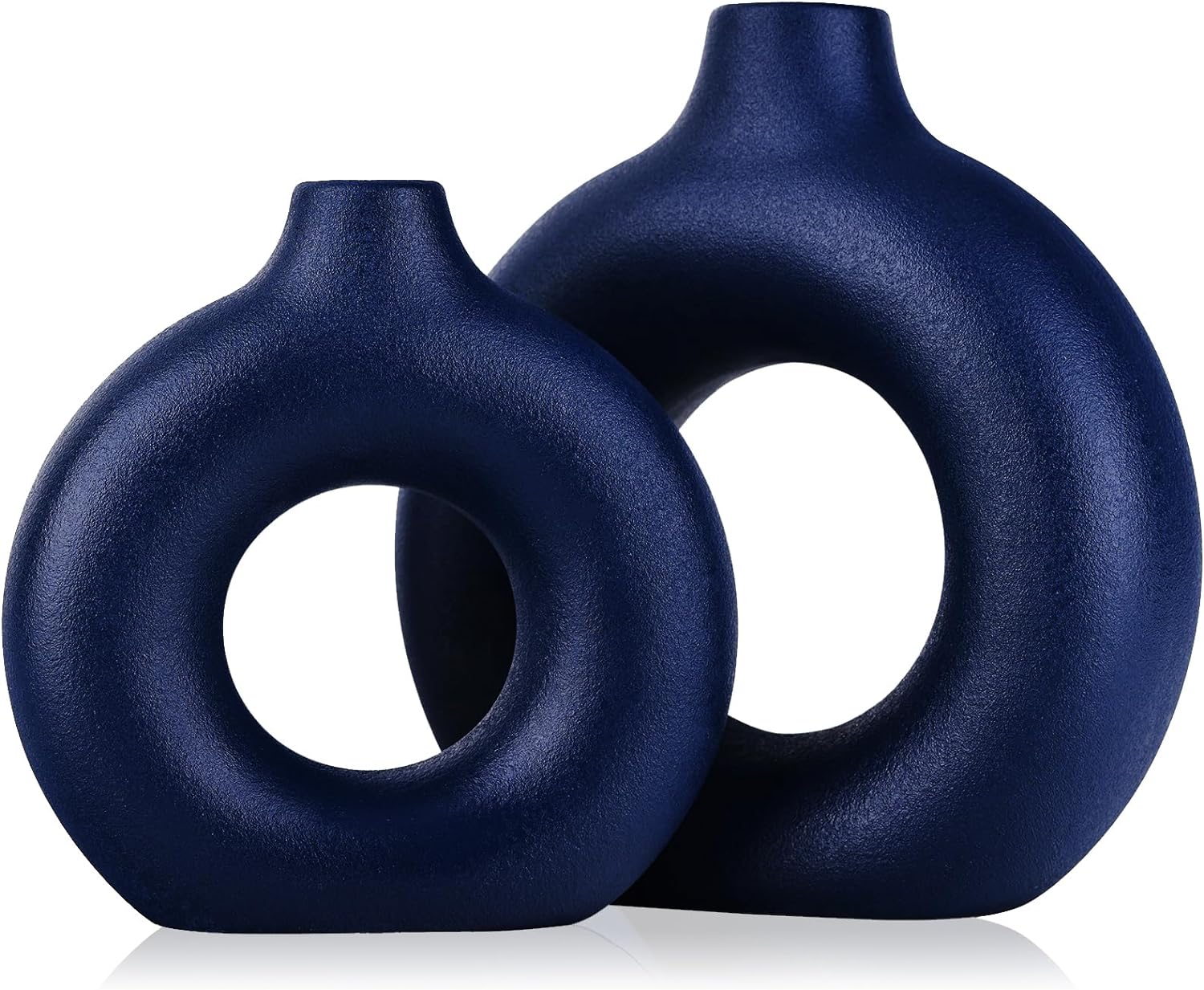 Matte Ceramic Vase Set of 2 - Navy Blue Circle Vases Modern Boho Home Decor, Farmhouse Pampas Flower Vases, Minimalist Vases, for Dinner Table Party Living Room Office Bedroom, Kitchen Decorative