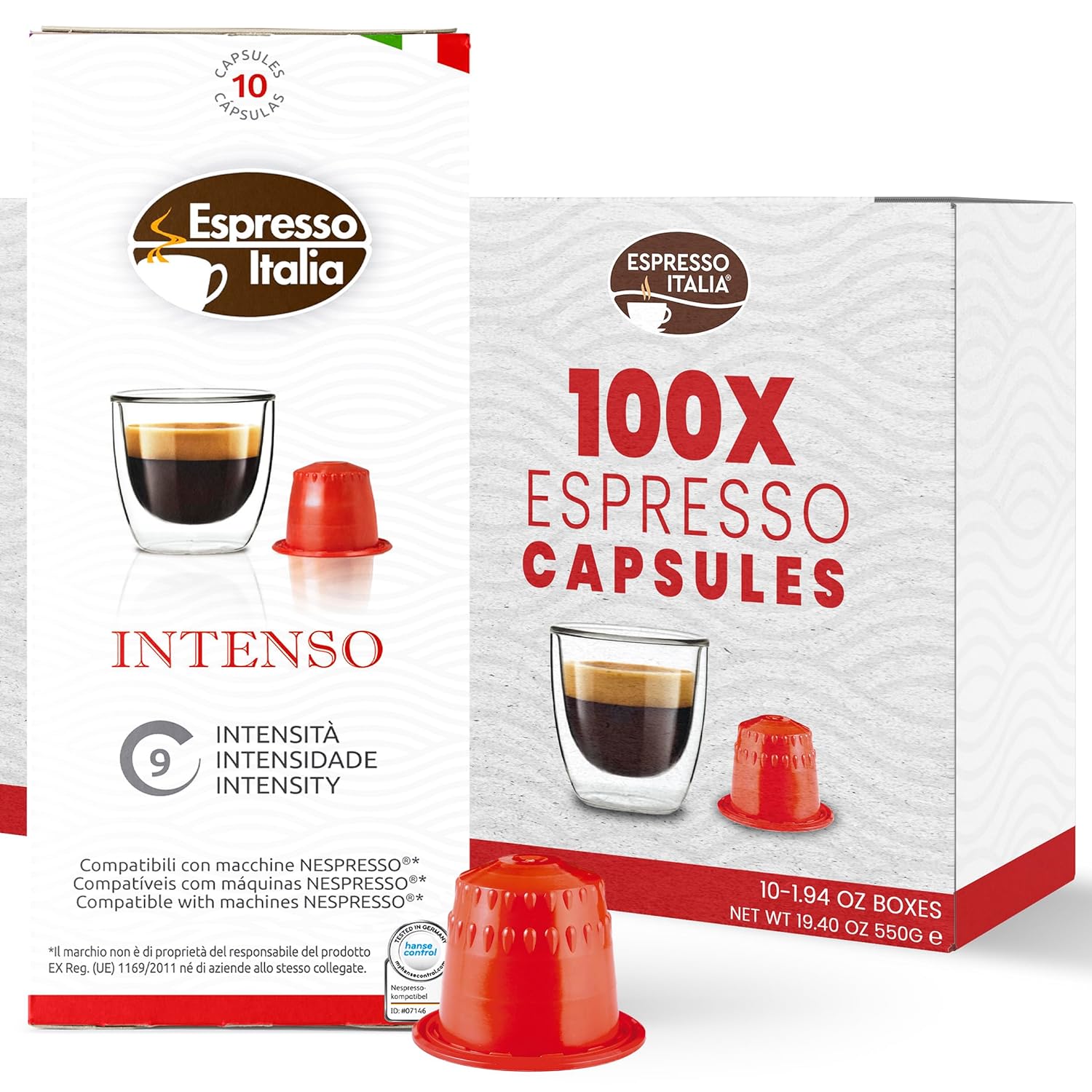 ESPRESSO ITALIA Capsules Compatible with espresso Machines, 100 Count - INTENSO, Italian Coffee Pods Expresso Intensity 9