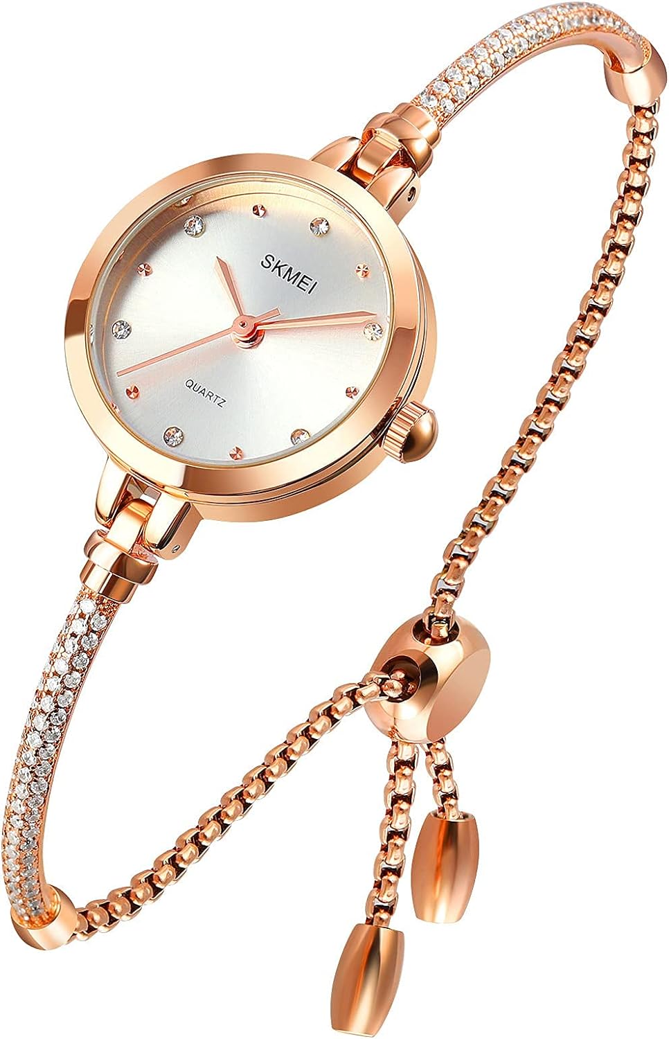 Tonnier Watches Women Analog Quartz Watch Mosaic with Diamonds Bracelet Dress Watch for Female Waterproof Wristwatch with Rose Gold Bracelet