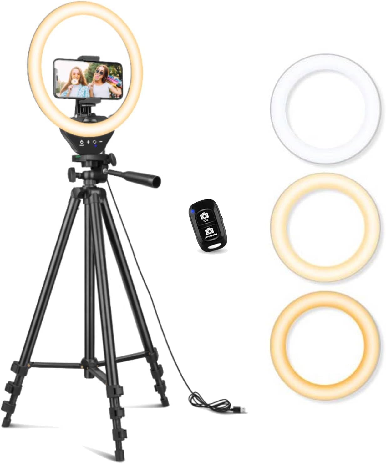 The ring light I recently purchased has been a game-changer for my content creation and video calls. Its consistent and soft illumination has significantly improved the quality of my photos and videos.The adjustable brightness setting offers flexibility to create the perfect lighting conditions for any situation. The sturdy build of the ring light ensures durability, and the included smartphone holder and tripod make it easy to set up in various locations.What sets this ring light apart is its v