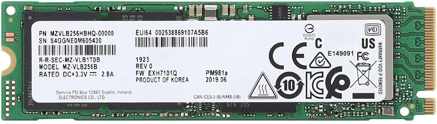 PM981a Nvme m.2 2280 Interface Internal Solid State Drive PCI E Solid State High Speed 3500MB/S Reading 2300MB/S Writing Suitable for High End Motherb (256GB)