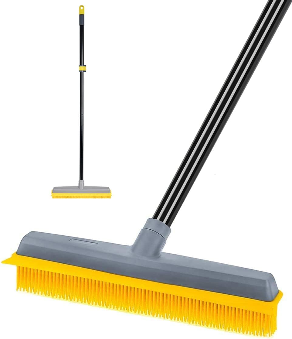 Pet Hair Broom Rubber Broom 59 Long Handle with Build-in Squeegee Silicone Broom for Sweeping Hardwood Floor Tile