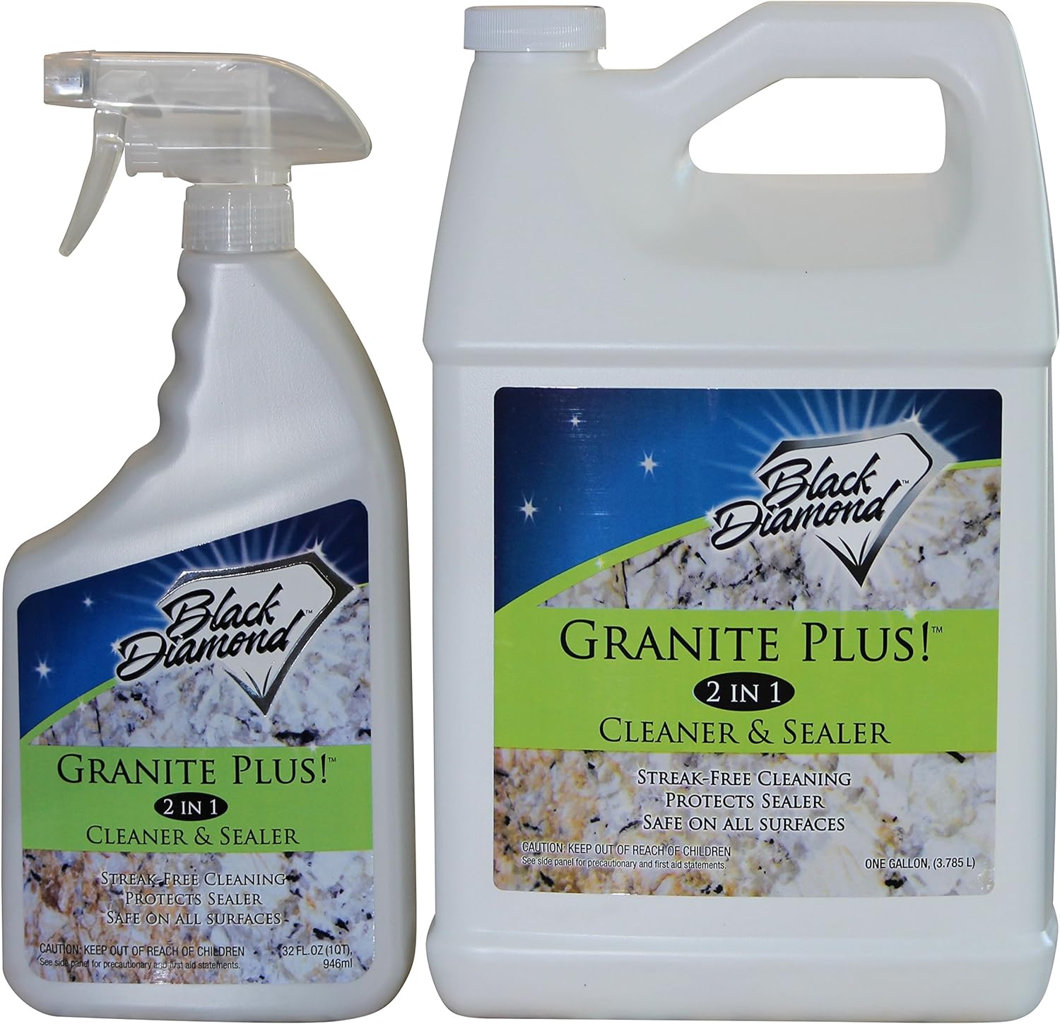 Black Diamond Stoneworks GRANITE PLUS! 2 in 1 Cleaner & Sealer for Granite, Marble, Travertine, Limestone, Ready to Use! (1-Quart/1-Gallon)