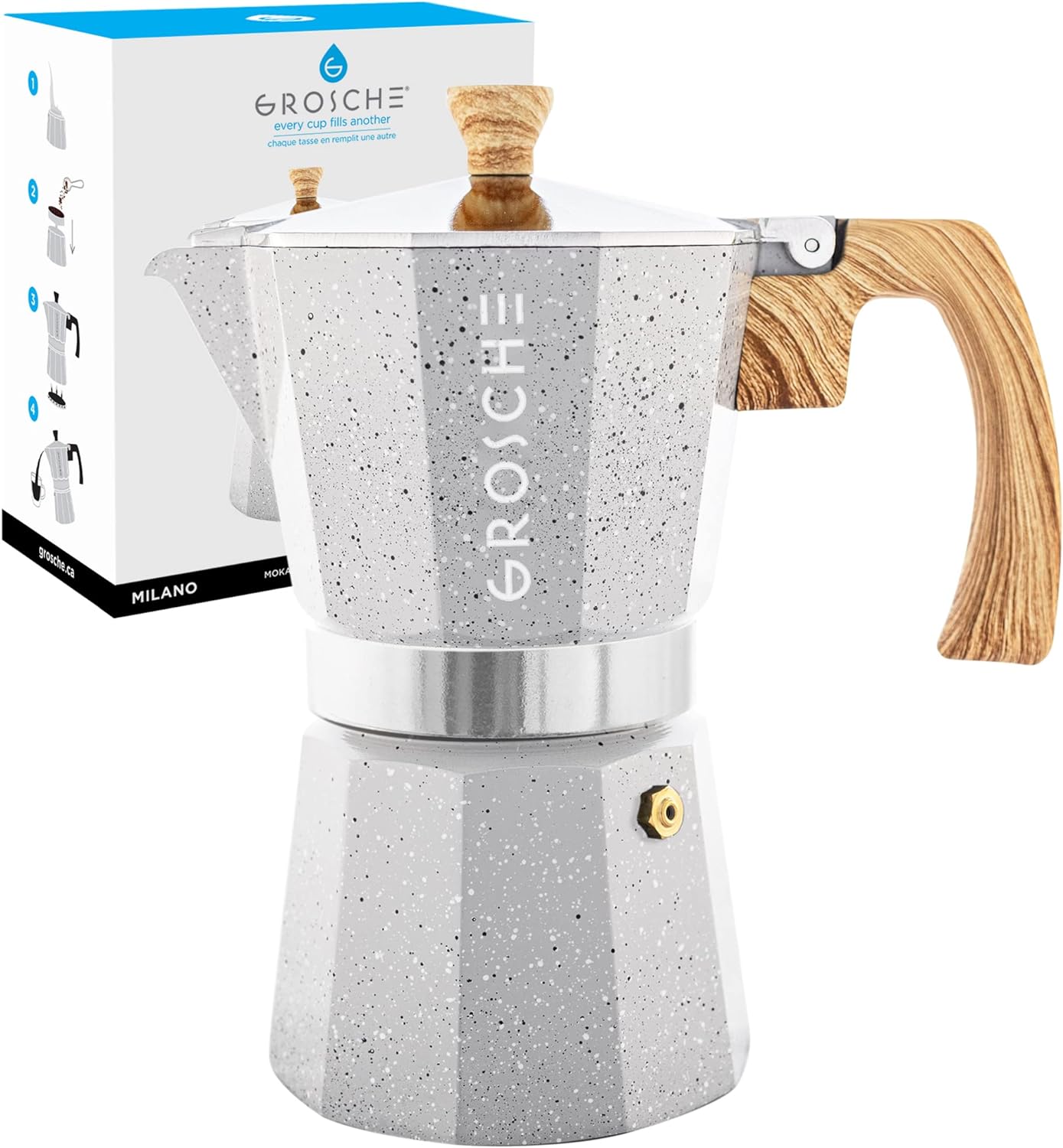 My wife and I have been using stove top espresso makers off and on for some years. For the last two years, I've been using a stove top espresso maker daily (started out years ago with a Bialetti moka pot, more recently no-name knockoffs). Just over 3 months ago I was shopping a stovetop espresso maker for my wife after her prior one met an unfortunate demise. Since this was going to be a surprise gift, I decided to upgrade to a proper current unit. I combed through some reviews, and Grosche' Mi
