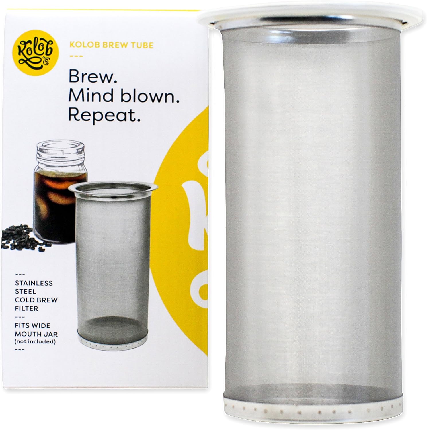 Brew Tube - Cold Brew Coffee Maker - 1 or 2 Quart Stainless Steel Mesh Reusable Filter for Wide Mouth Glass Mason Jar