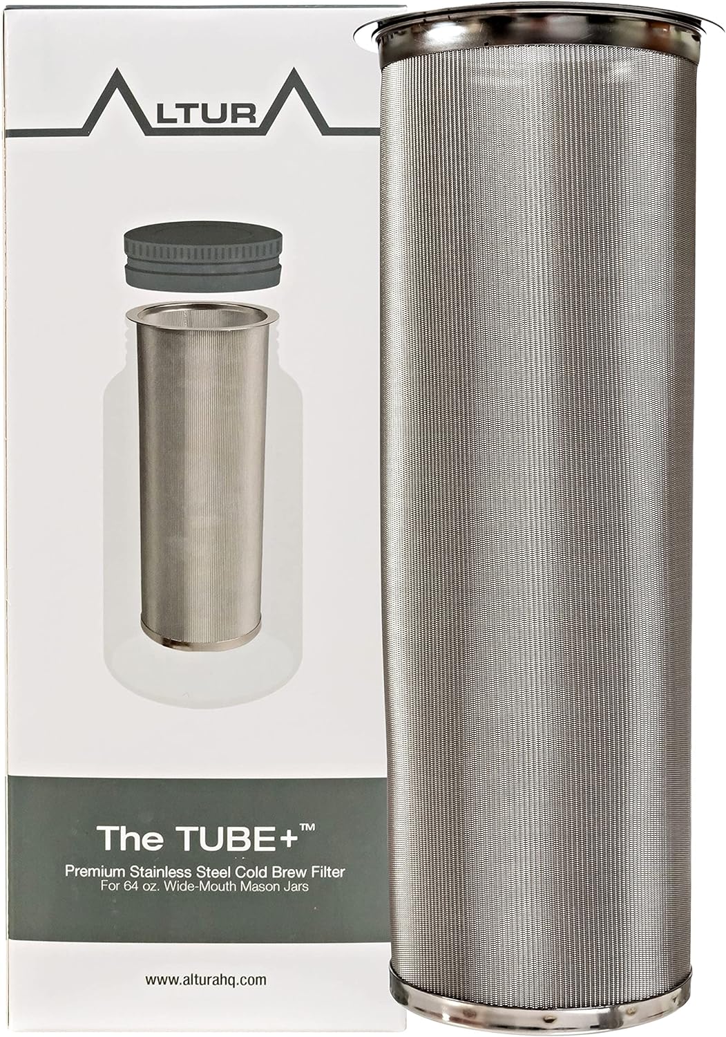 The TUBE+ Cold Brew Coffee Maker | Cold Brew Coffee Filter for Wide Mouth Mason Jar | Stainless Steel Cold Brew Filter The TUBE+ (64oz/2qt)