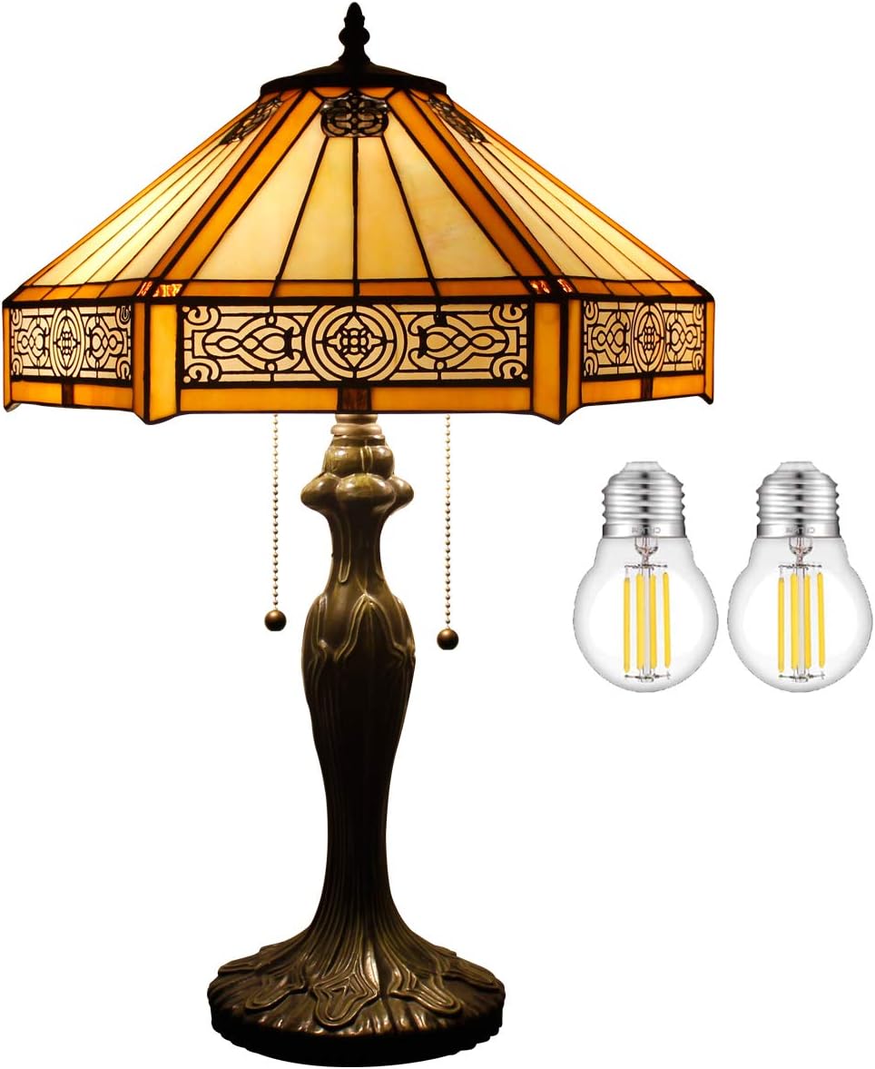 This is a very elegant and classy looking lamp that is visually stunning especially when lit and casts a warm glow throughout the room. It' the kind of lamp I'd expect to see in an old movie about a fancy first class art deco hotel in the late 1920'. It has a very ritzy vibe.As a collector of Tiffany style lamps (15), this one is my standout favorite.