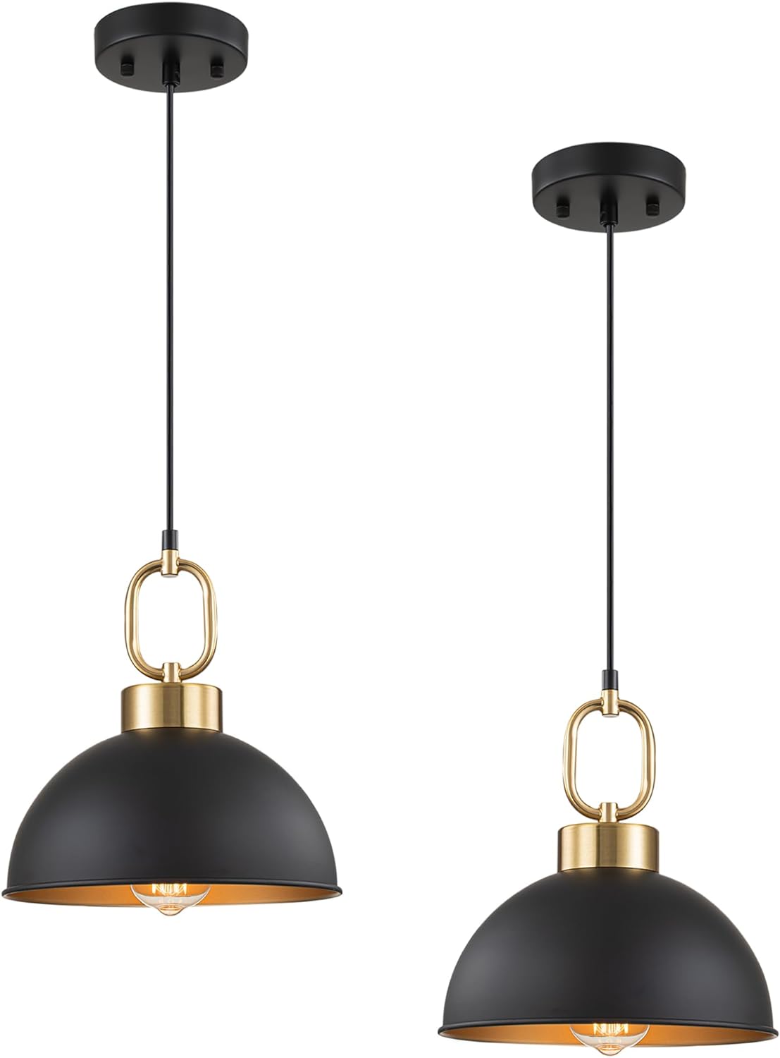 This is a very good looking light fixture. It' less than a foot across though, so make sure to take that into consideration when placing it. The brass and black go with so many decors, and pretty easy to install.
