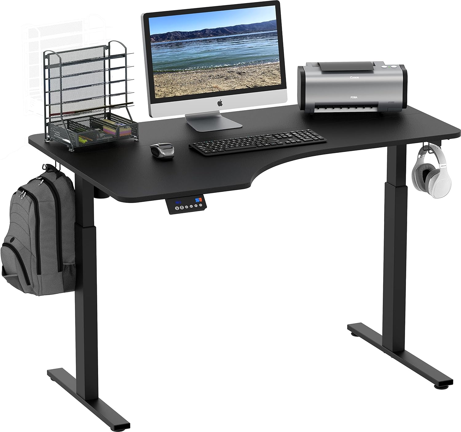 SHW 55-Inch L-Shaped Electric Height Adjustable L-Shaped Standing Desk with Left Facing Corner, Black