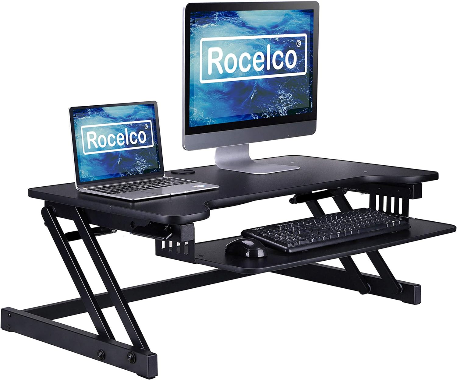 What I like most about the Rocelco 32 is how smoothly it moves and up and down loaded with expensive electronic devices sitting safely on top.The brake is located under the front right corner of the its desktop. You release the brake with the palm of your right hand on top of the deck and your fingers wrapped around resting on the brake handle. To release the brake, pull up on its handle. To engage the brake, release the handle. Brake On is its default position or the position it is always in 