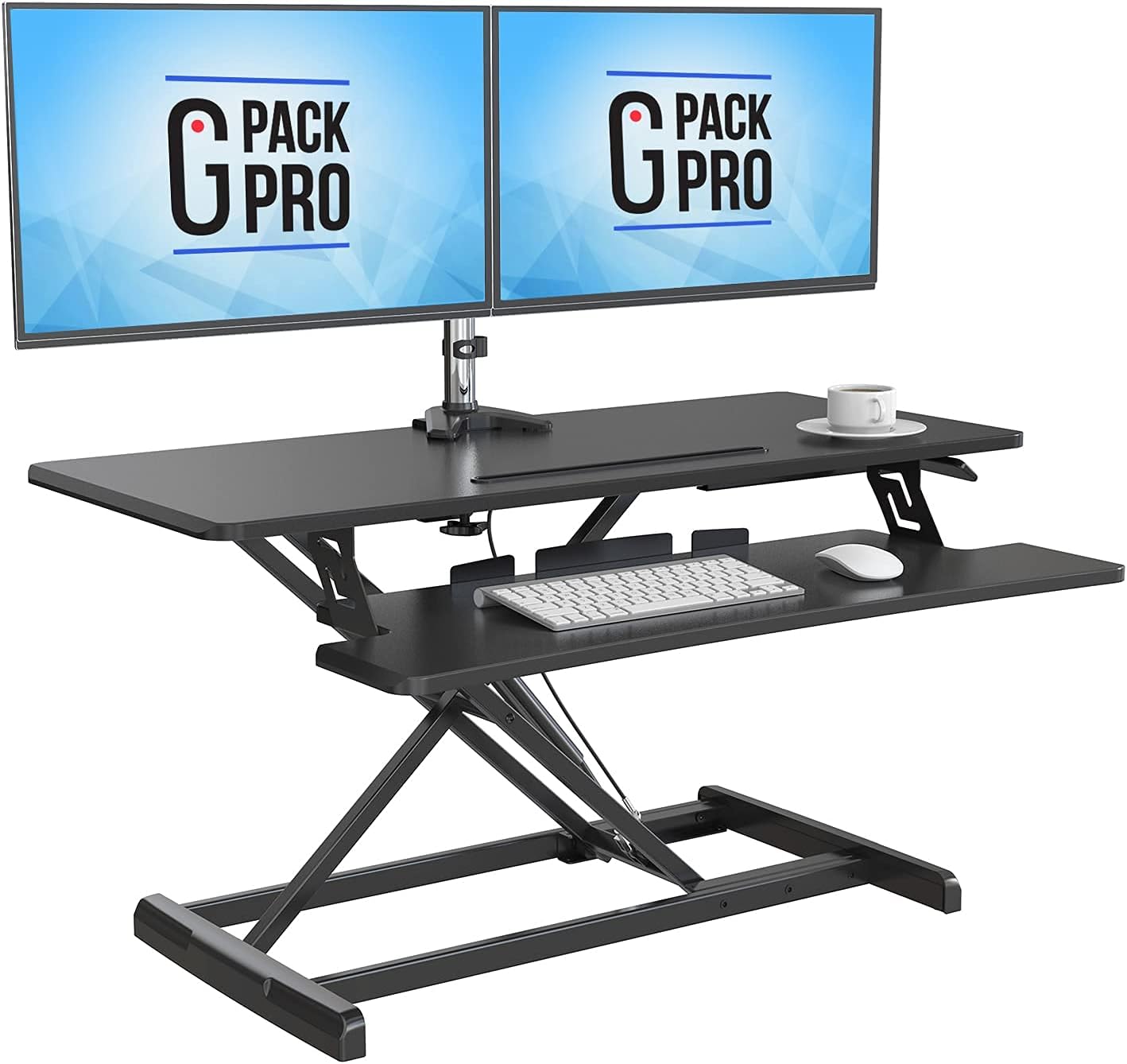 Standing Desk Converter: Adjustable up to 19.3 for Dual Monitors. Ergonomic Black Riser Promotes Healthy Workstation