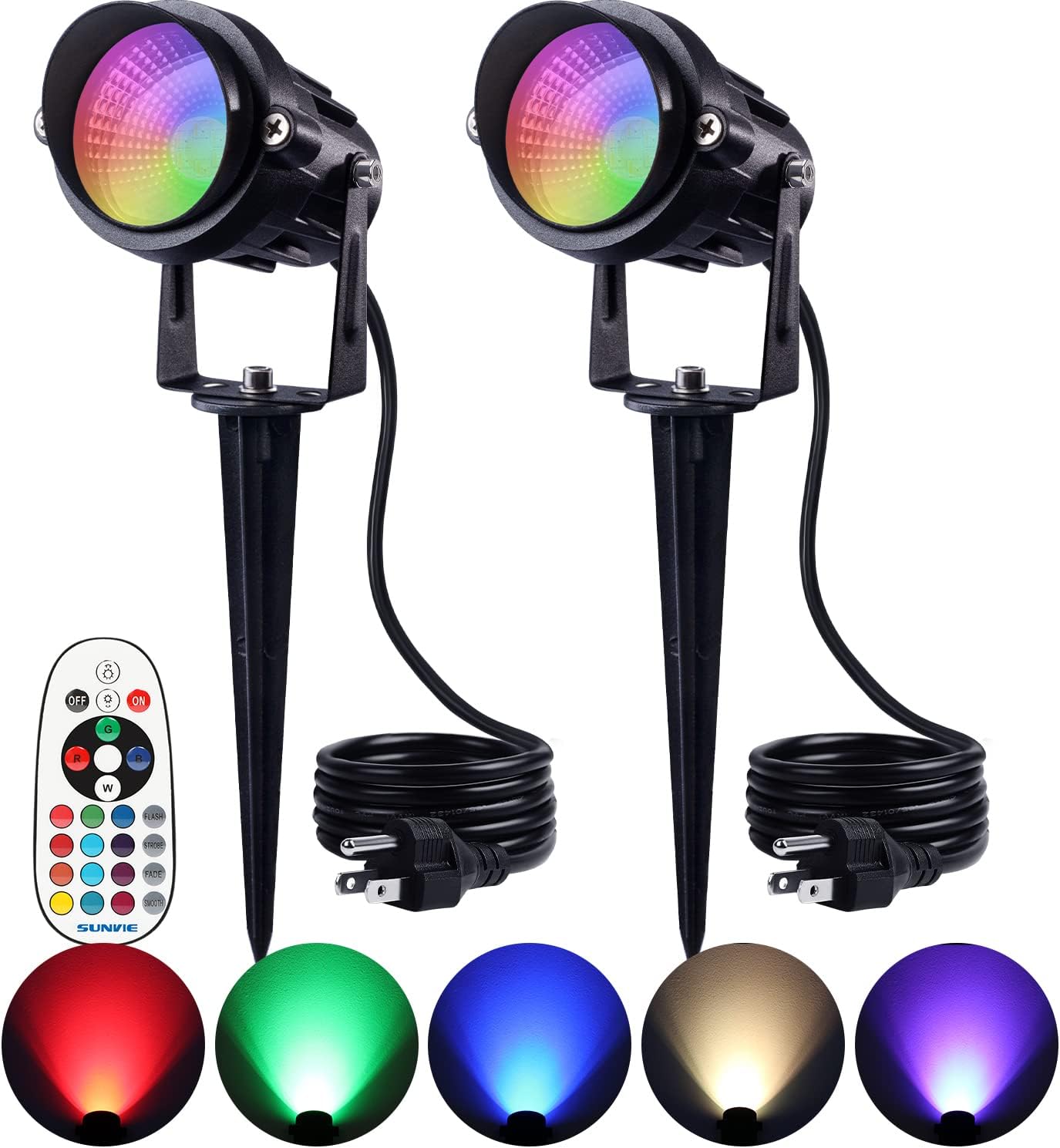 SUNVIE RGB Outdoor Spotlight 12W LED Color Changing Landscape Lights with Remote Control 120V Landscape Lighting Waterproof Spot Lights Outdoor for Yard Garden Patio Lawn Decorative, 2 Pack