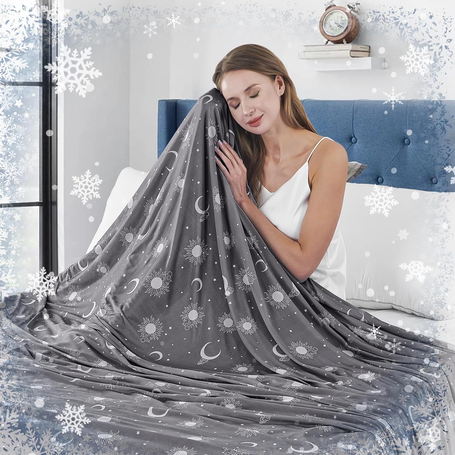 inhand Cooling Blanket Queen Size (90x90) - Cooling Blankets for Hot Sleepers - Q-Max >0.45 Decorative Lightweight Breathable Summer Cold Blankets for Sleeping Night Sweats - Dark Grey