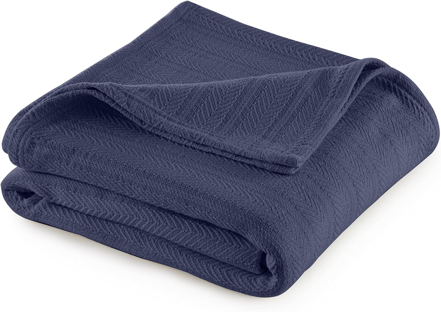 Vellux 100% Cotton Blanket - 360 GSM Soft, Breathable, Cozy & Lightweight Thermal Blanket - All Season Twin Size Blanket Perfect for Layering Bed, Couch & Sofa - Hotel Quality (66x90 Inch, Blue)