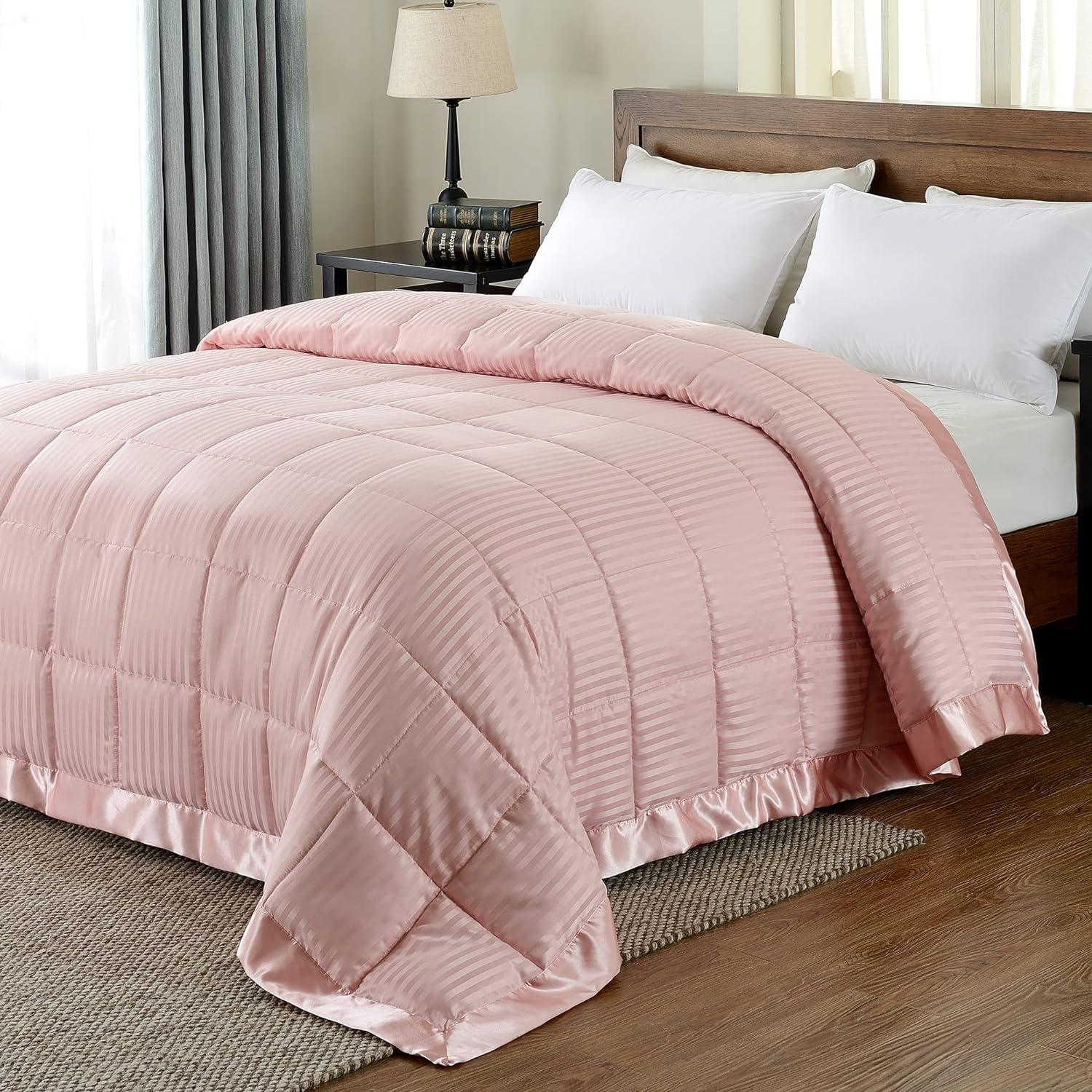 downluxe King Size Blanket, Lightweight Down Alternative Blanket with Satin Trim (90 X 108 Inch, Baby Pink)