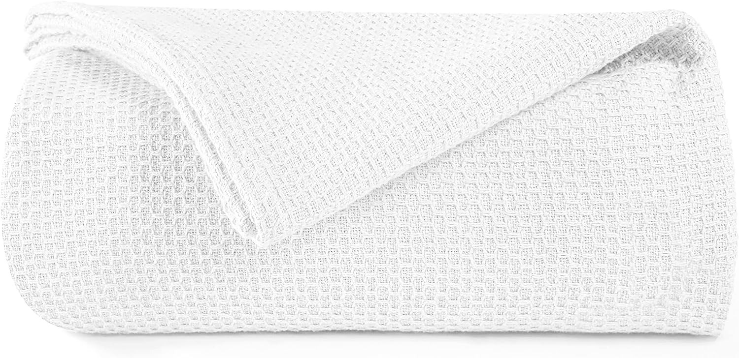 100% Cotton Bed Blanket, Breathable Thermal Blanket Full - Queen Size, Soft Honeycomb Waffle Blanket 90