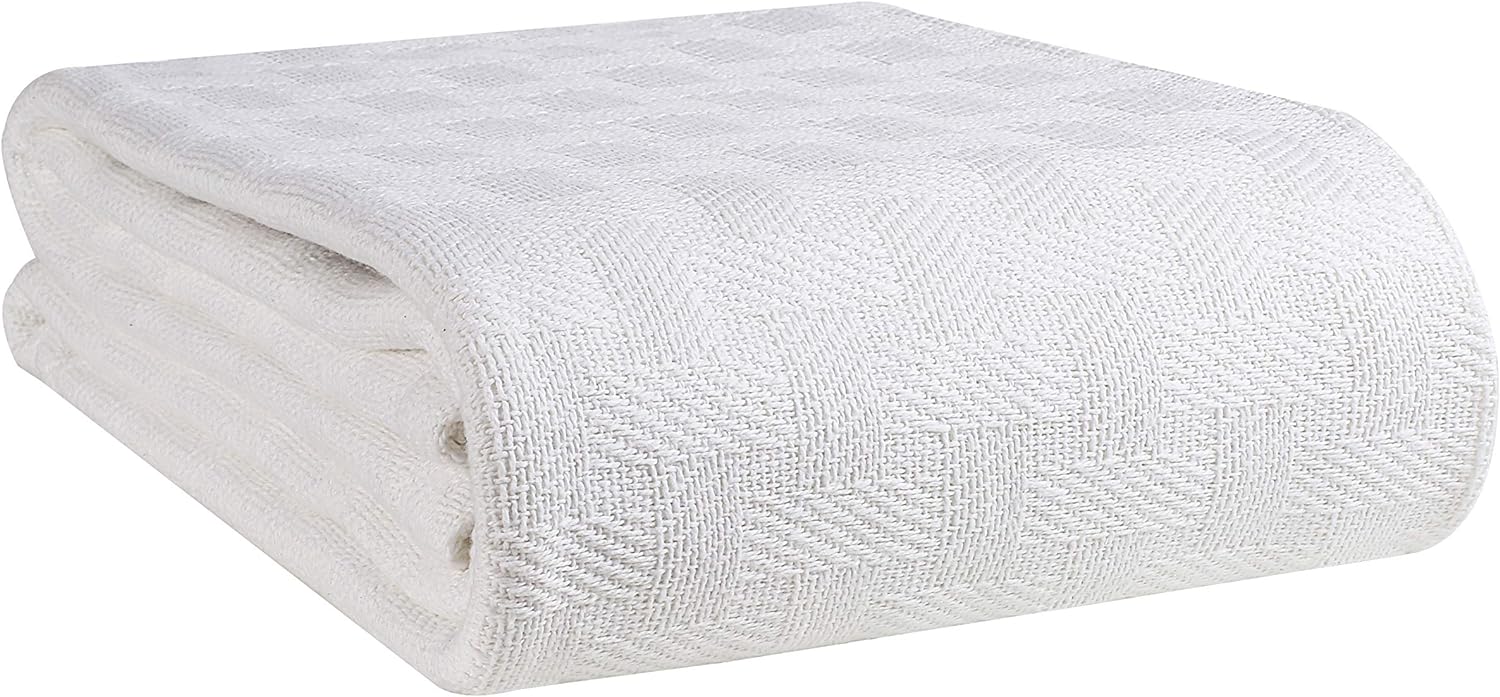 We love our blanket in our master bedroom. It is breathable, soft, and the perfect heaviness. It is warm in the winter and cool in the summer because it is cotton. We would highly recommend this blanket. Purchase with confidence.