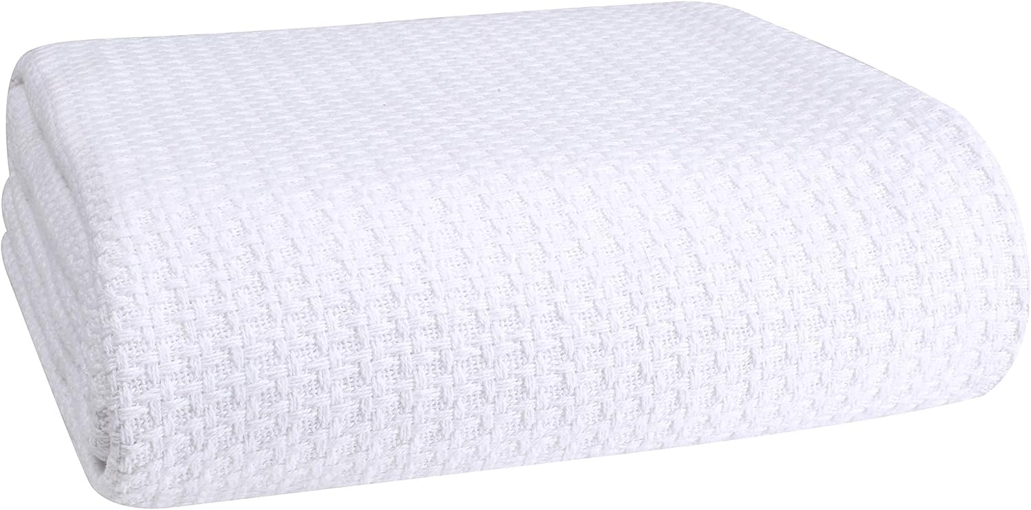 Elvana Home 100% Cotton Bed Blanket, Breathable Bed Blanket Full - Queen Size, Cotton Thermal Blankets Full - Queen, Perfect for Layering Any Bed for All Season, White