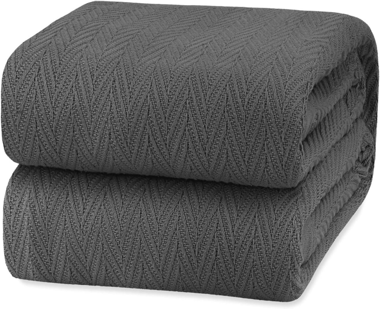 White Classic Queen Size Blanket for Bed, 100% Cotton Blankets Soft and Breathable, 410Gsm Waffle Lightweight Summer Blanket 90x90 Inches Dark Grey