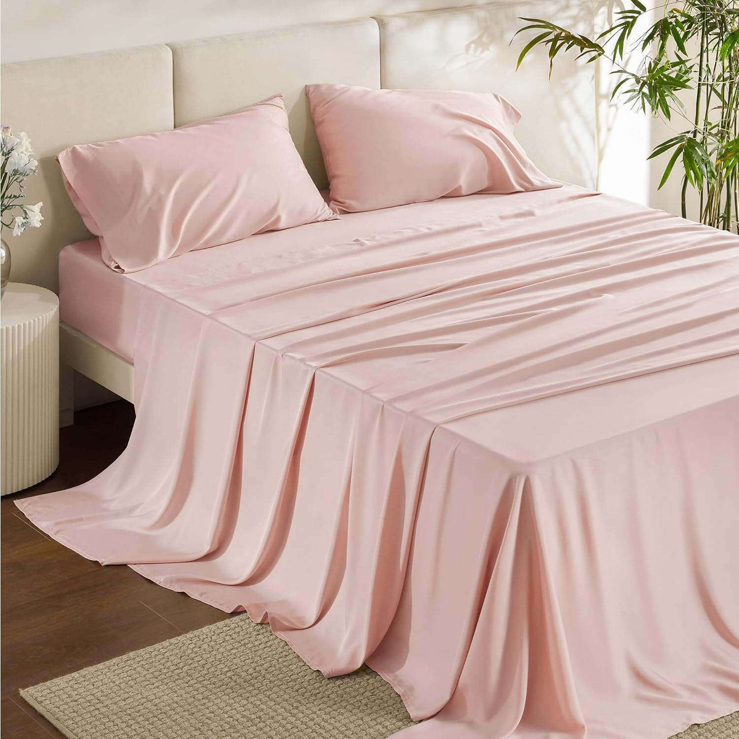 Bedsure King Size Sheet Set, Cooling Sheets King, Rayon Derived from Bamboo, Deep Pocket Up to 16