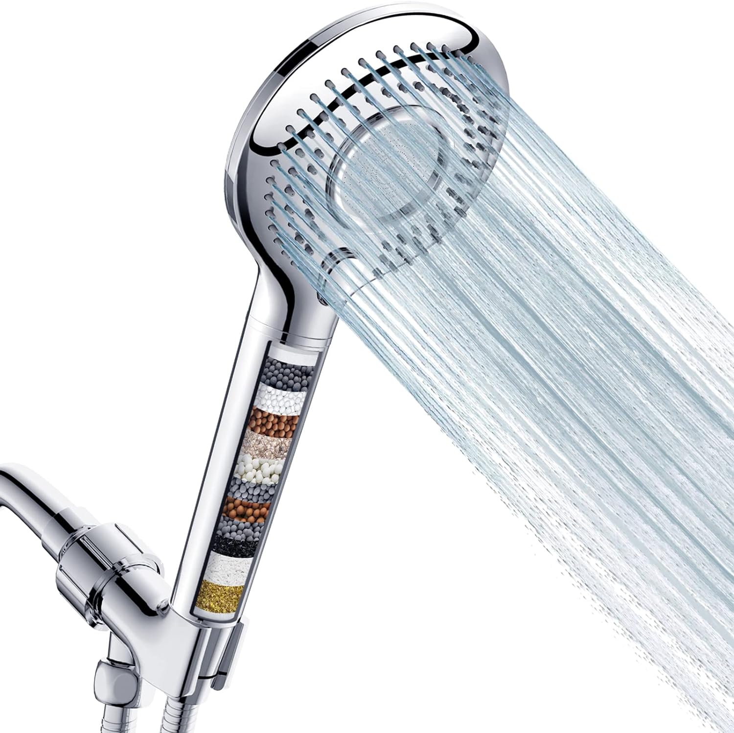 FEELSO Filtered Shower Head with Handheld, High Pressure 3 Spray Mode Showerhead with 60 Hose, Bracket and 15 Stage Water Softener Filters for Hard Water Remove Chlorine and Harmful Substance