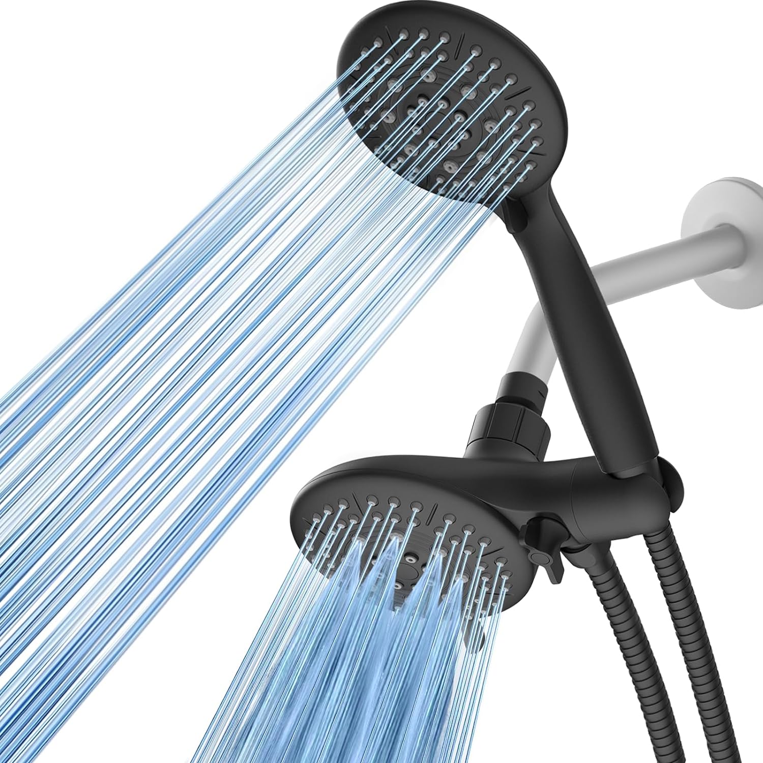 Cobbe 48-Setting High Pressure 3-Way Shower Head Combo, Hand Held Shower & Rain Shower Separately or Together, 4.7 Dual 2 in 1 Showerhead with Stainless Steel Hose - Matte Black