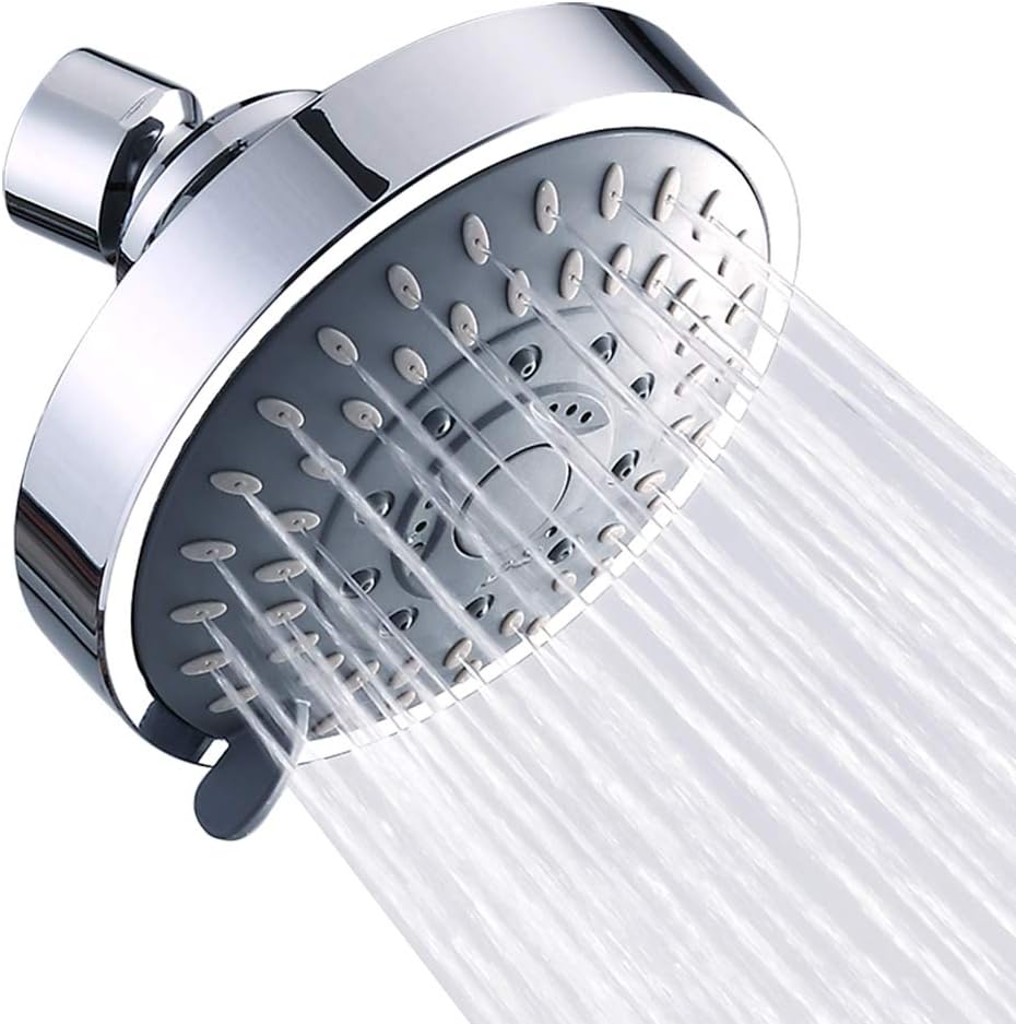 Shower Head High Pressure Rain Fixed Showerhead 5-Setting with Adjustable Metal Swivel Ball Joint - Relaxed Shower Experience Even at Low Water Flow & Pressure