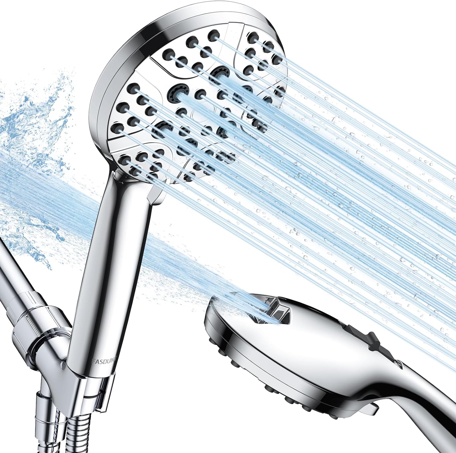 High Pressure Shower Head with Handheld, 8-mode Shower Heads with 80 Extra Long Stainless Steel Hose & Adjustable Bracket, Built-in Power Wash to Clean Tub, Tile & Pets - Chrome