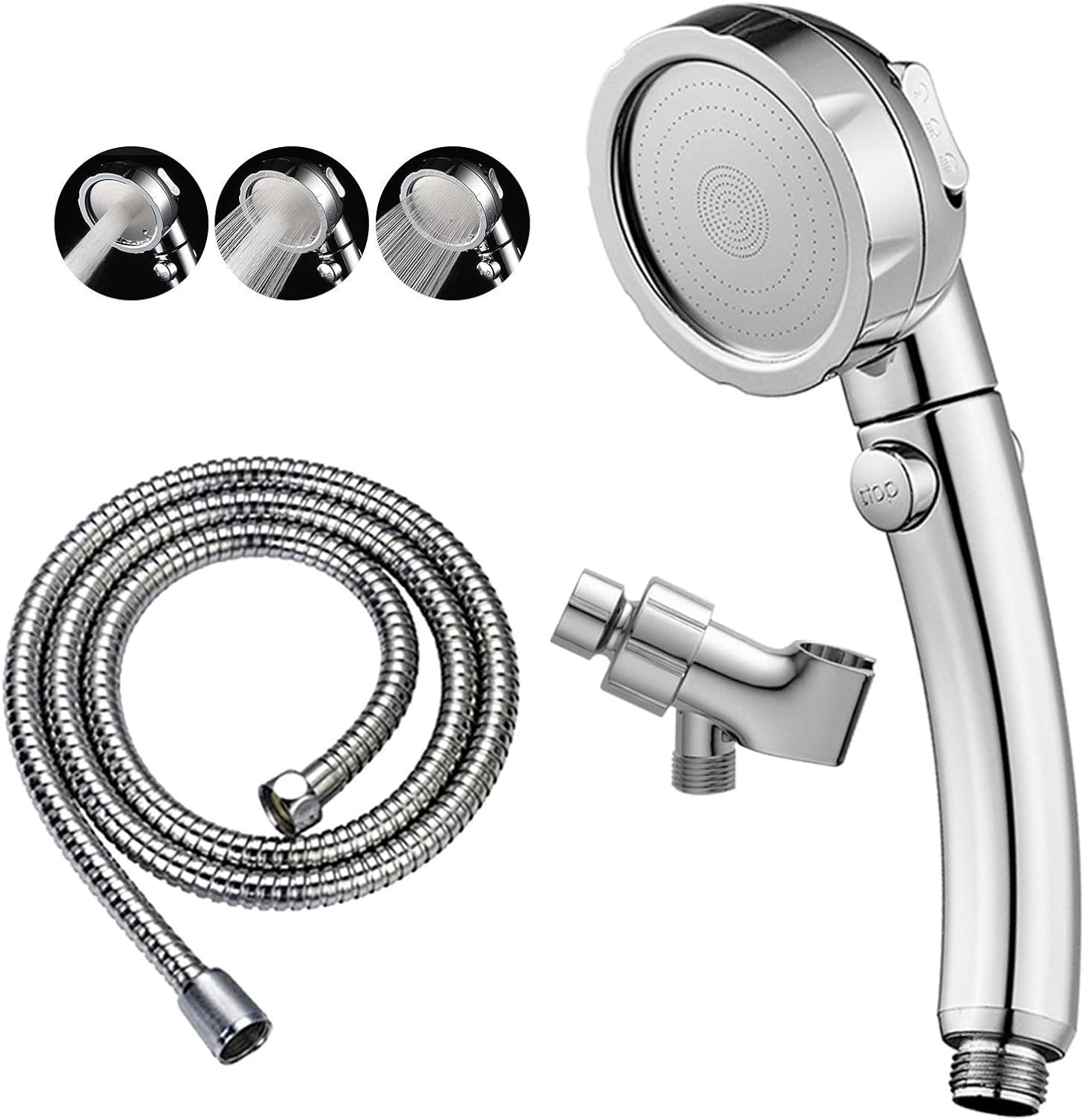 KAIYING Chrome High Pressure Handheld Shower Head with ON/OFF Pause Switch, 3 Spray Modes Shower Wand with Shut Off Button, Removable Camper Shower Head with Hose and Adjustable Angle Bracket