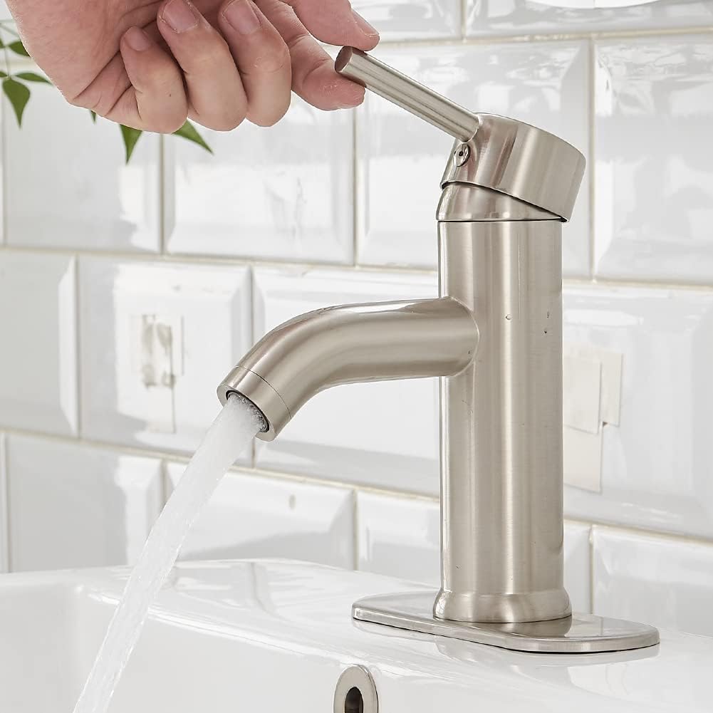 Brushed Nickel Bathroom Sink Faucet Single Hole Single Handle Bathroom Faucet Modern One-Hole RV Faucet Commercial Washbasin Faucet Countertop Installation (1 Hole or 3 Hole) NICTIE