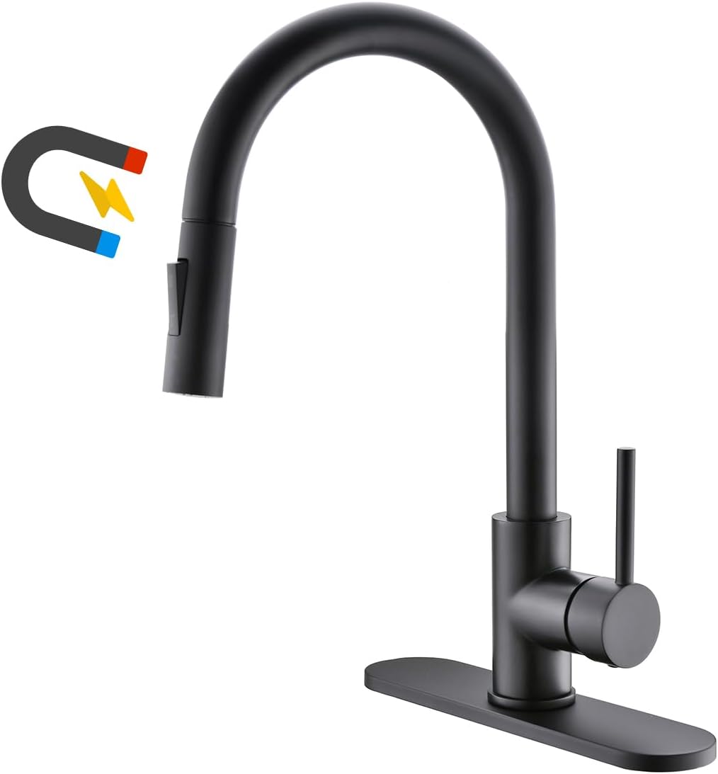Havin Black Kitchen Faucet with Pull Down Magnetic Sprayer, High Arc Stainless Steel Material, with cUPC Ceramic Cartridge,with 10 Deck Plate,Fit for 1 or 3 Holes Kitchen Sink or Laundry Sink,Black