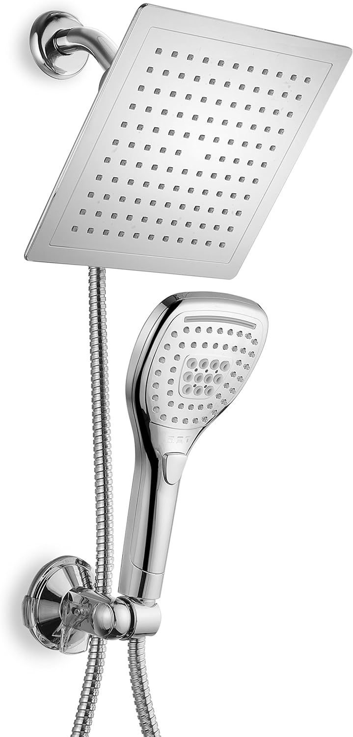 Dream Spa Ultra-Luxury 9 Rainfall Shower Head/Handheld Combo. Convenient Push-Button Flow Control Button for easy one-handed operation. Switch flow settings with the same hand! Premium Chrome