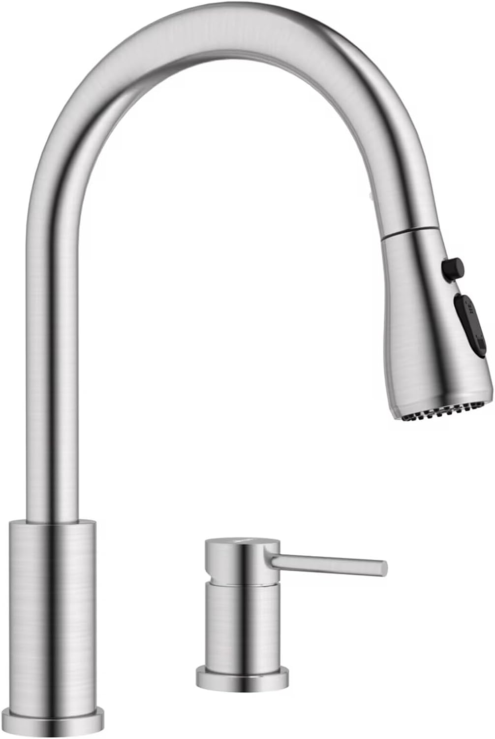 APPASO 2 Hole Kitchen Faucet, Stainless Steel Kitchen Faucet with Pull Down Sprayer 3 Modes, Brushed Nickel High Arch Modern Kitchen Sink Faucet with Side Single Handle 2 Pieces