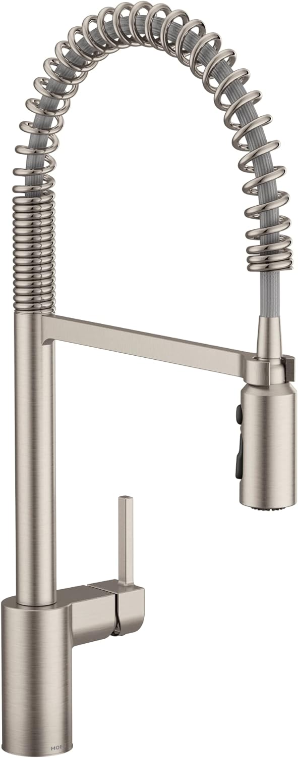 Moen Align Spot Resist Stainless One Handle Pre-Rinse Spring Pulldown Kitchen Sink Faucet with Power Boost for a Faster Clean, Kitchen Faucet with Pull Down Sprayer for Bar, Farmhouse, 5923SRS