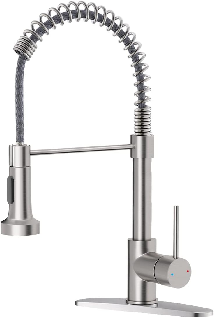 OWOFAN Pull Down Kitchen Faucet, Brushed Nickel, Single Handle, Dual Function - For Farmhouse, Camper, Laundry, Rv, Wet Bar